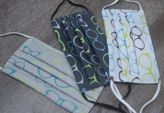 Reusable Pleated Face Mask- Retro Glasses Pattern